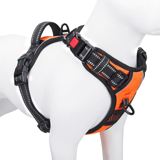 Reflective No-Pull Dog Harness for Small Dogs – Adjustable Front-Clip Vest with Handle, 2 Metal Rings & 3 Buckles, Easy On/Off (S, Orange)