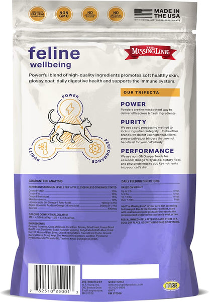 "The Missing Link Feline Superfood Powder, 6 Oz – Vet-Formulated Supplement with Omega 3 & 6 for Skin, Coat, Digestion, Immunity & Overall Cat Health