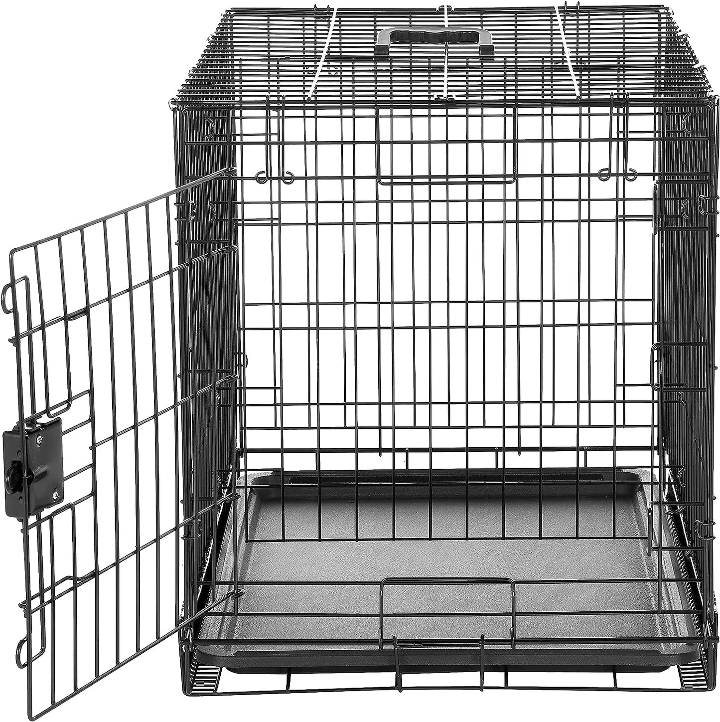 Durable Foldable Dog Crate – Metal Wire Design with Tray, Single Door, 30"x19"x21", Black