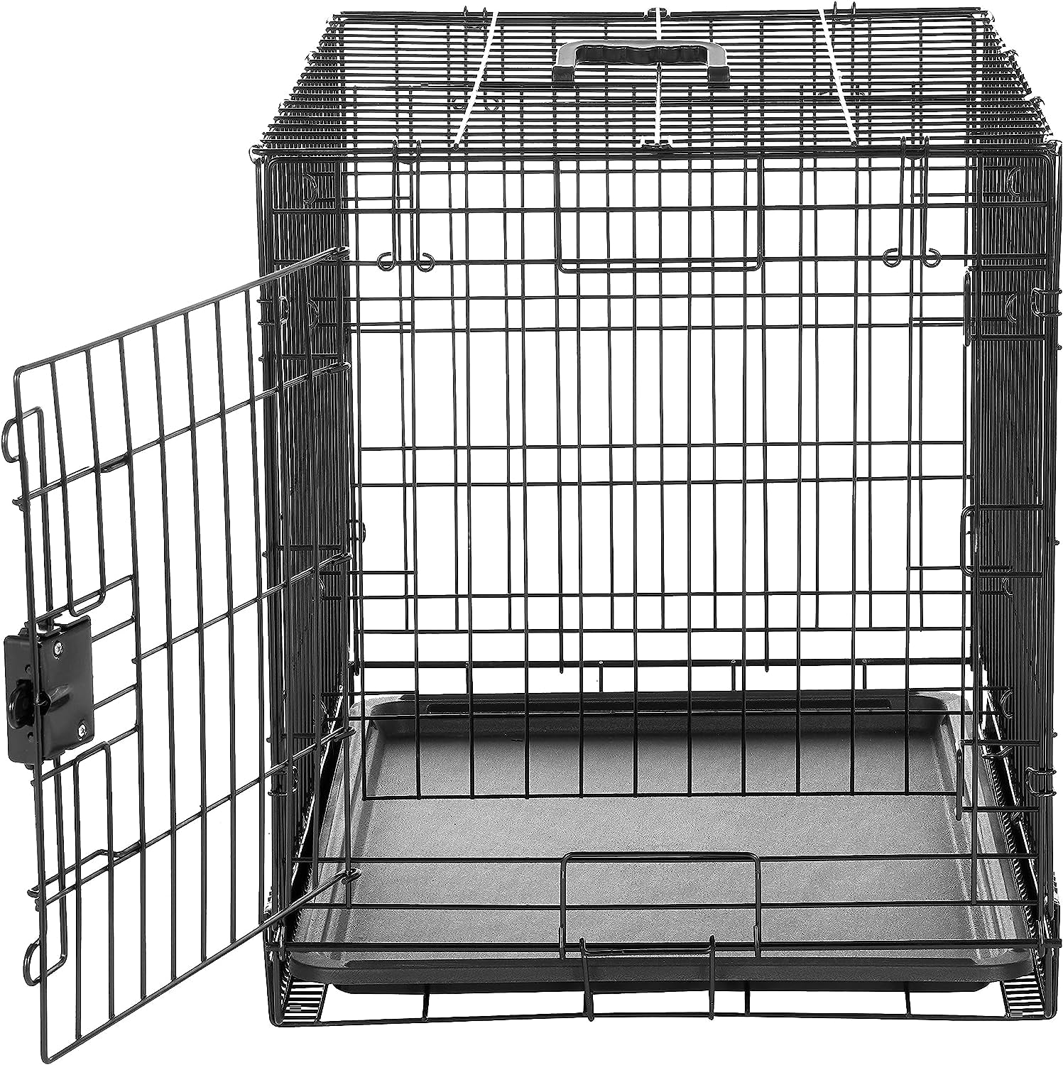 Durable Foldable Dog Crate – Metal Wire Design with Tray, Single Door, 30"x19"x21", Black