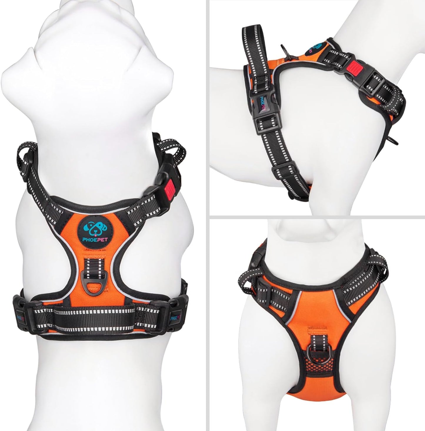 Reflective No-Pull Dog Harness for Small Dogs – Adjustable Front-Clip Vest with Handle, 2 Metal Rings & 3 Buckles, Easy On/Off (S, Orange)