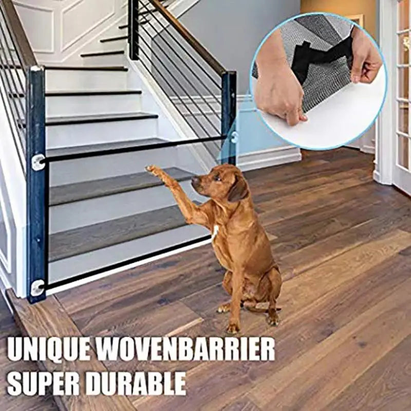 Pet Dog Safety Fence – Folding Mesh Barrier with 4 Hooks for Stairs & Doorways