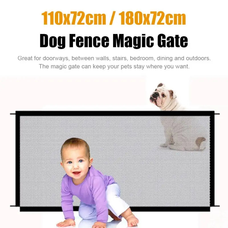 Pet Dog Safety Fence – Folding Mesh Barrier with 4 Hooks for Stairs & Doorways