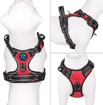 Reflective No-Pull Dog Harness for Small Dogs – Adjustable Front-Clip Vest with Handle, 2 Metal Rings & 3 Buckles, Easy On/Off (XS, Red)