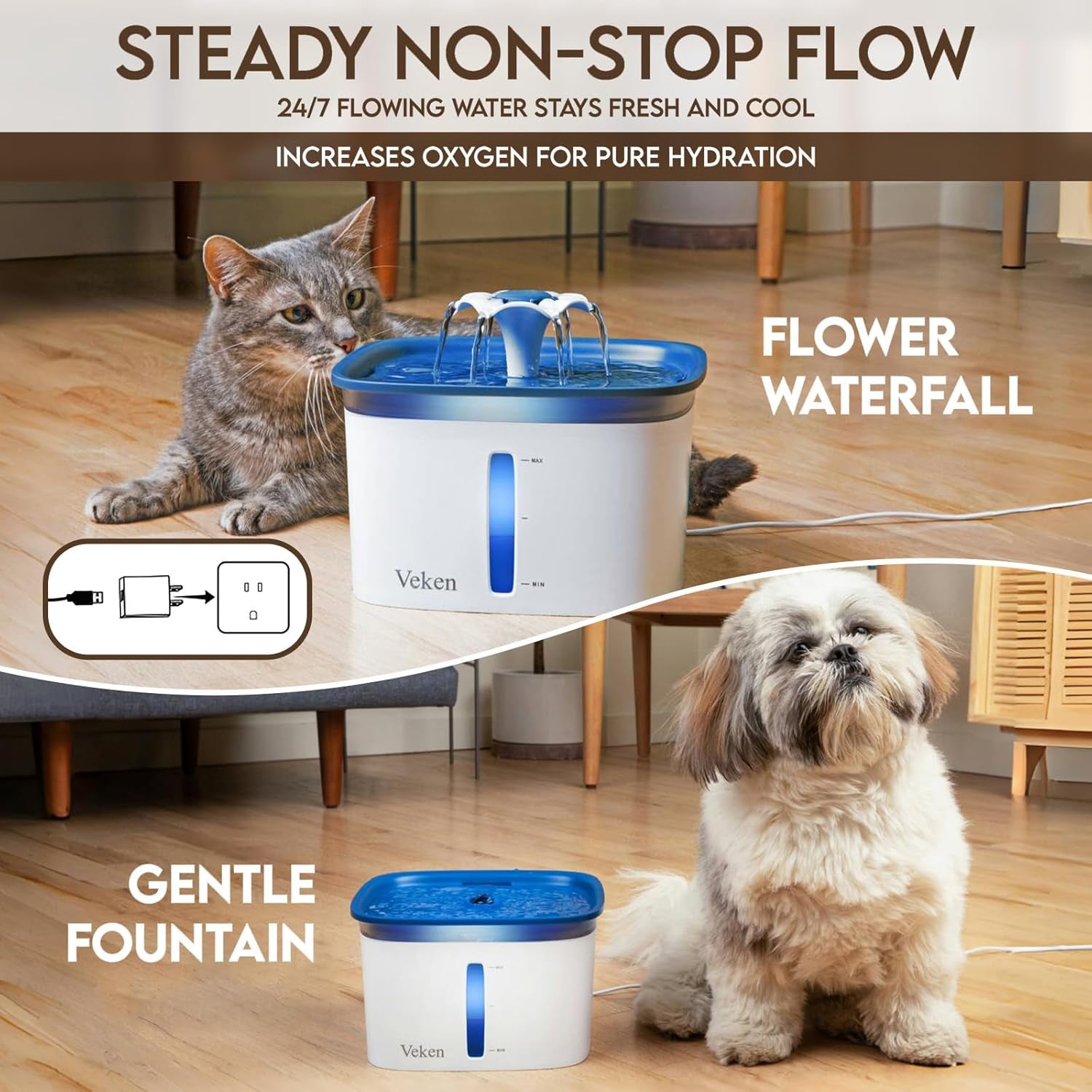 2.8L Automatic Pet Water Fountain – 95oz Capacity, with Replacement Filters for Cats, Dogs, & Multi-Pet Homes (Blue)