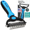 Pet Grooming Rake - Double Sided Deshedding, Dematting Tool - Undercoat Rake for Dogs, Cats - Extra Wide Dog Grooming Brush, Deshedder Comb for Long Hair, Reduce Shedding by 95%, Blue