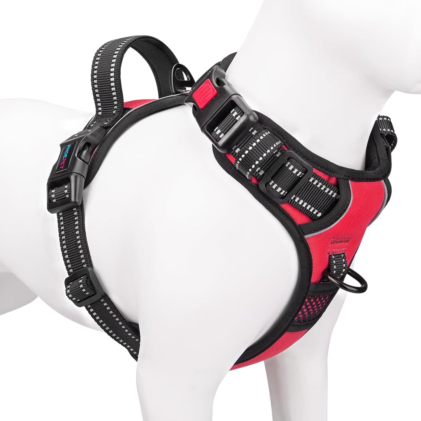 Reflective No-Pull Dog Harness for Small Dogs – Adjustable Front-Clip Vest with Handle, 2 Metal Rings & 3 Buckles, Easy On/Off (XL, Red)