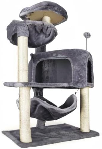 Modern Cat Tree with Condo & Large Hammock – Grey