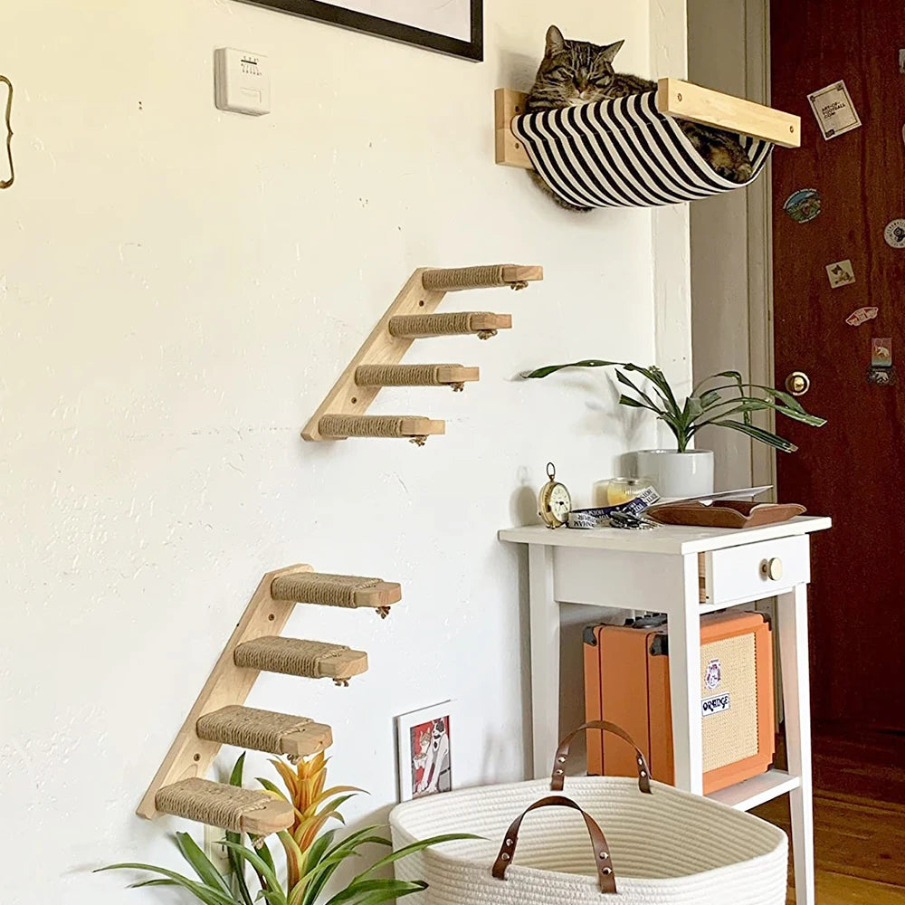 Wall-Mounted 4-Step Cat Climbing Shelf – Sisal Scratch Post & Tower Platform