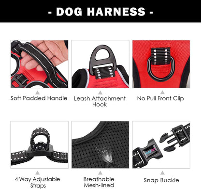 Reflective No-Pull Dog Harness for Small Dogs – Adjustable Front-Clip Vest with Handle, 2 Metal Rings & 3 Buckles, Easy On/Off (XS, Red)