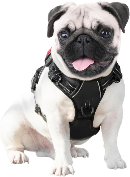 Reflective No-Pull Dog Harness for Small Dogs – Adjustable Front-Clip Vest with Handle, 2 Metal Rings & 3 Buckles, Easy On/Off (XL, Black)