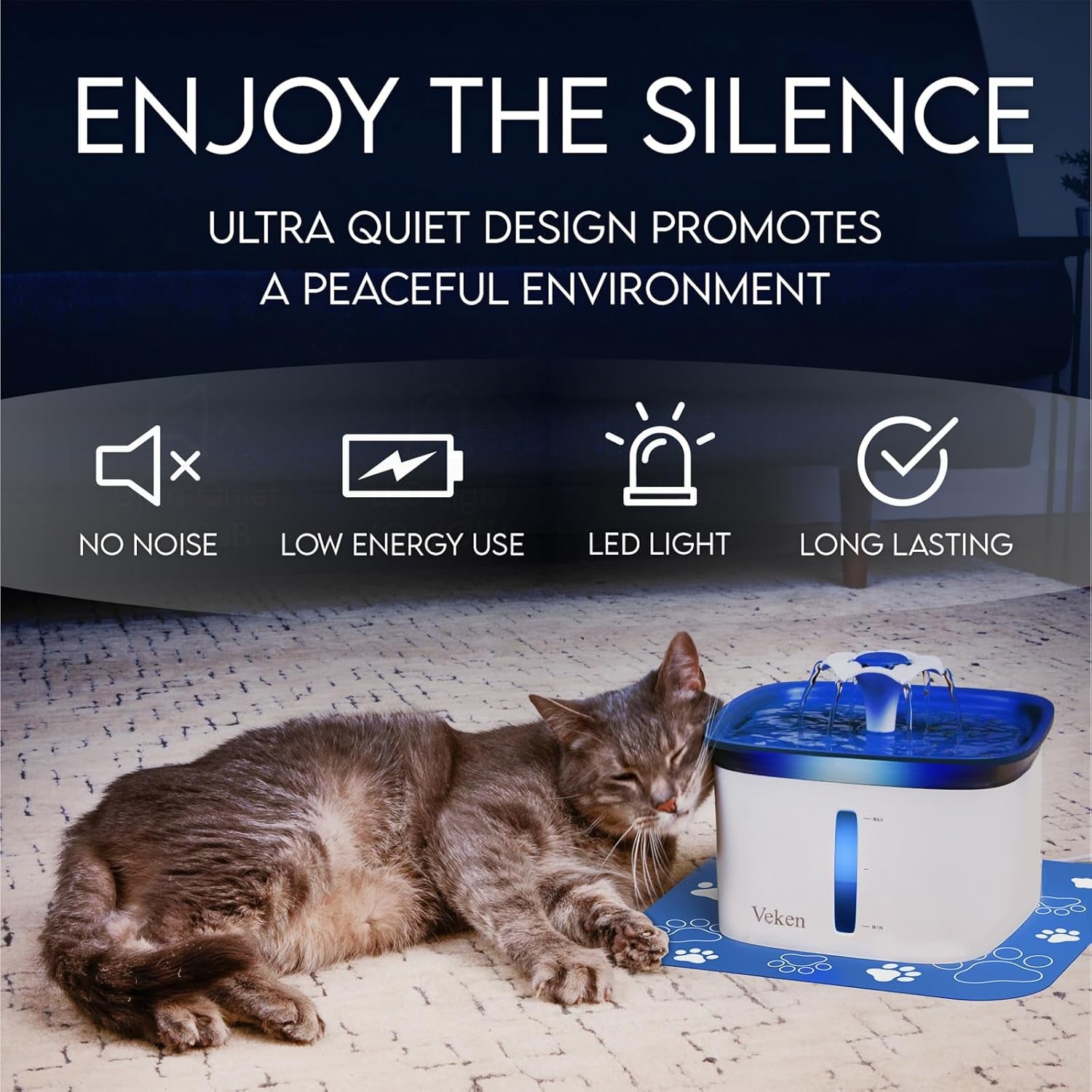 2.8L Automatic Pet Water Fountain – 95oz Capacity, with Replacement Filters for Cats, Dogs, & Multi-Pet Homes (Blue)