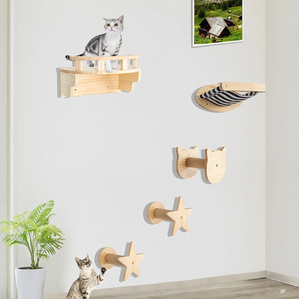 50cm Wall-Mounted Cat Climbing Frame – Hammock, Ladder & Sisal Scratch Post for Indoor Cats