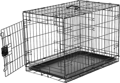 Durable Foldable Dog Crate – Metal Wire Design with Tray, Single Door, 30"x19"x21", Black