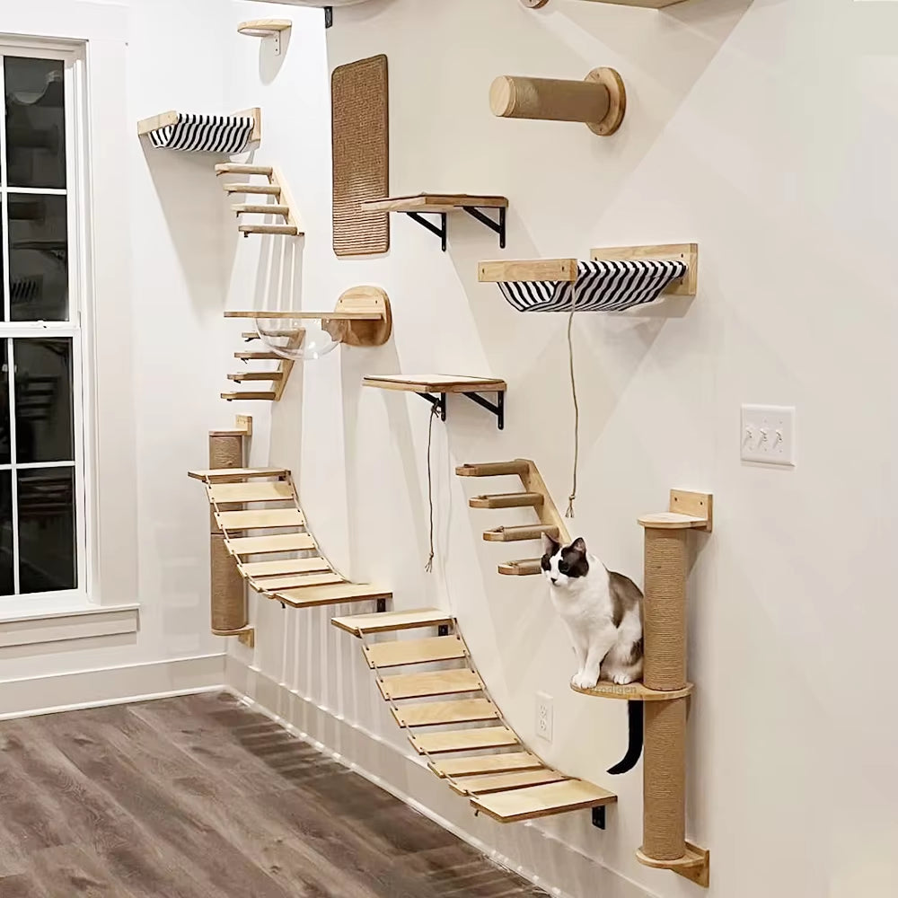 Wall-Mounted 4-Step Cat Climbing Shelf – Sisal Scratch Post & Tower Platform