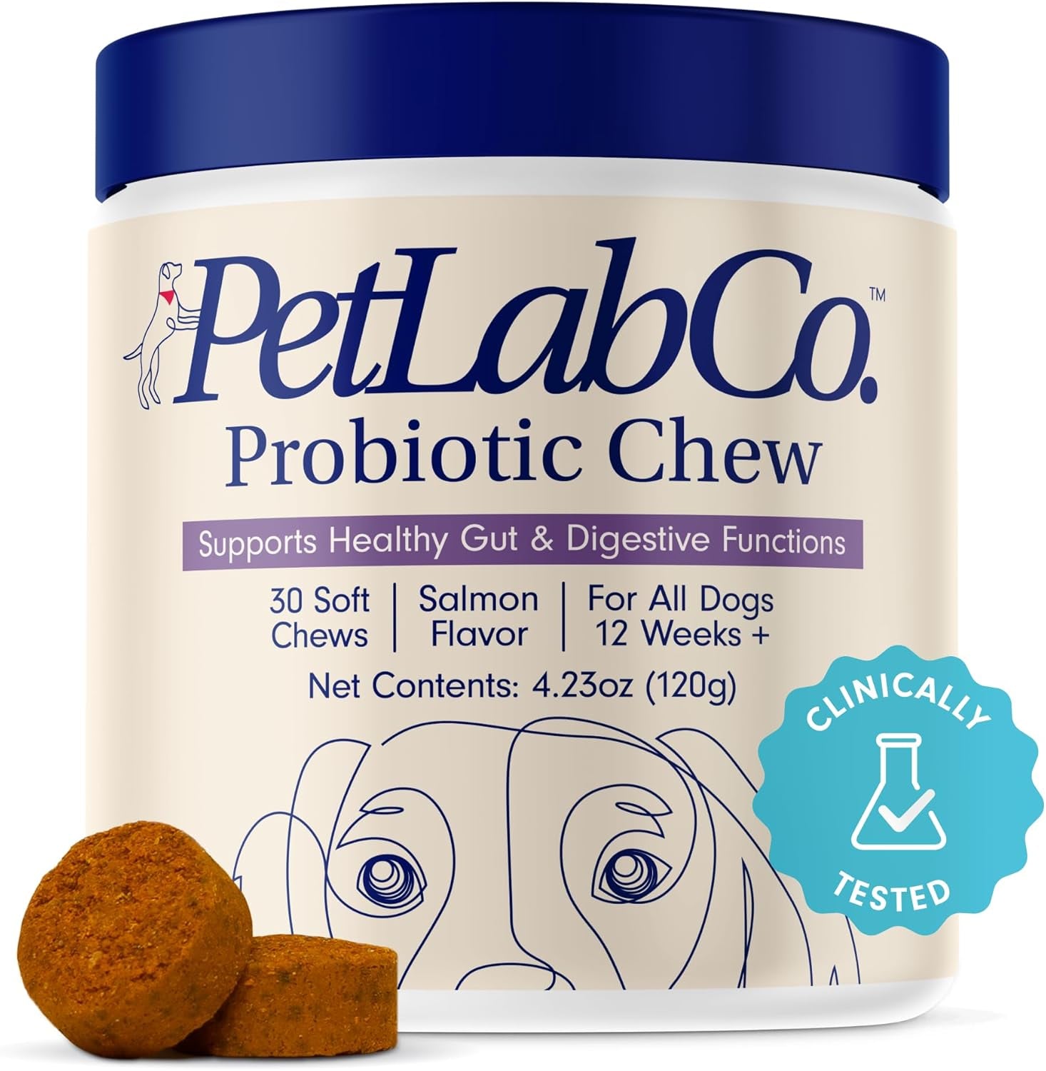 Dog Probiotics – Gut Health, Digestive Support & Allergy Relief, Salmon Flavor, 30 Soft Chews