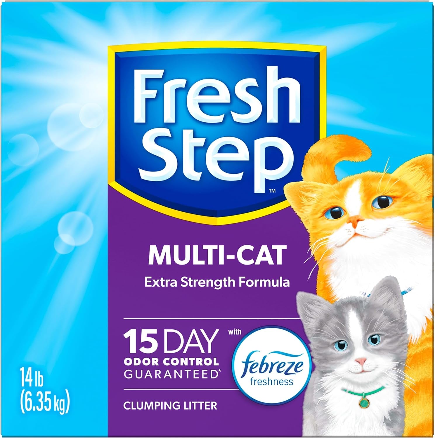 Clumping Cat Litter Multi-Cat Extra Strength Formula with Febreze Freshness, Multi Cat Litter with Ammonia Block Technology, 14 Lb. Box