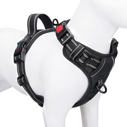 Reflective No-Pull Dog Harness for Small Dogs – Adjustable Front-Clip Vest with Handle, 2 Metal Rings & 3 Buckles, Easy On/Off (S, Black)