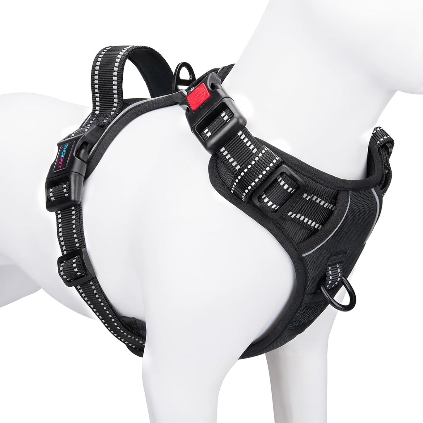 Reflective No-Pull Dog Harness for Small Dogs – Adjustable Front-Clip Vest with Handle, 2 Metal Rings & 3 Buckles, Easy On/Off (M, Black)