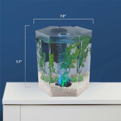 1-Gallon Hexagon LED Aquarium Kit – Bubbling Tank with Color-Changing Light Disc