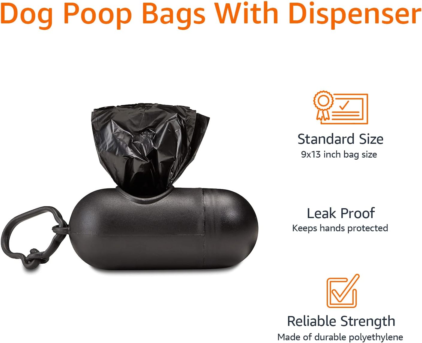 Leak-Proof Dog Poop Bags with Dispenser & Leash Clip – 300 Count, Unscented, Black, 13x9 Inch (20 Packs of 15)