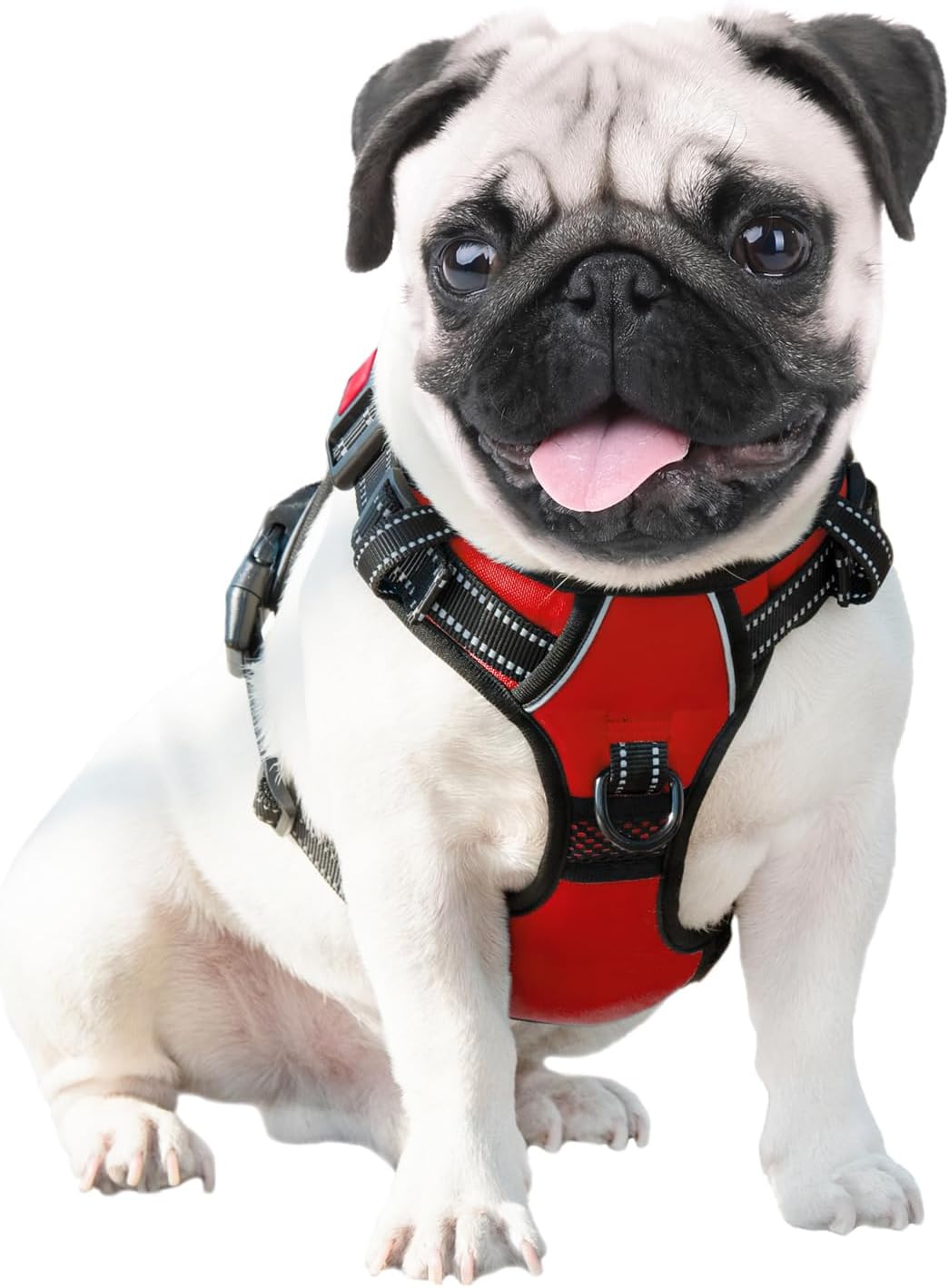 Reflective No-Pull Dog Harness for Small Dogs – Adjustable Front-Clip Vest with Handle, 2 Metal Rings & 3 Buckles, Easy On/Off (L, Red)