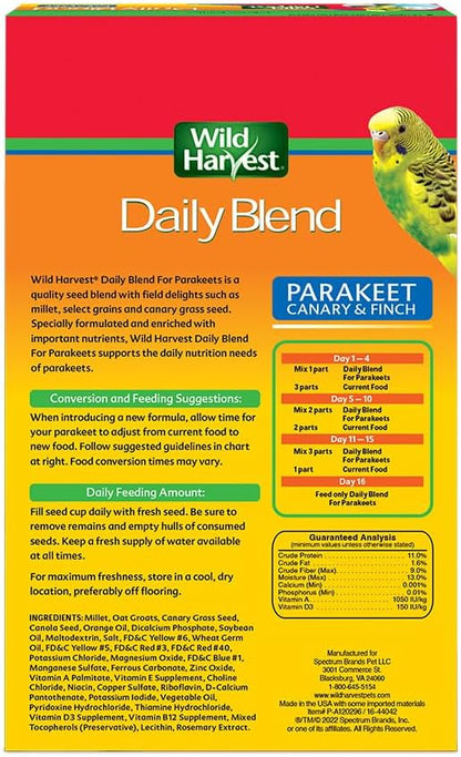 Daily Blend Bird Food for Parakeets, Canaries & Finches, 2 lbs