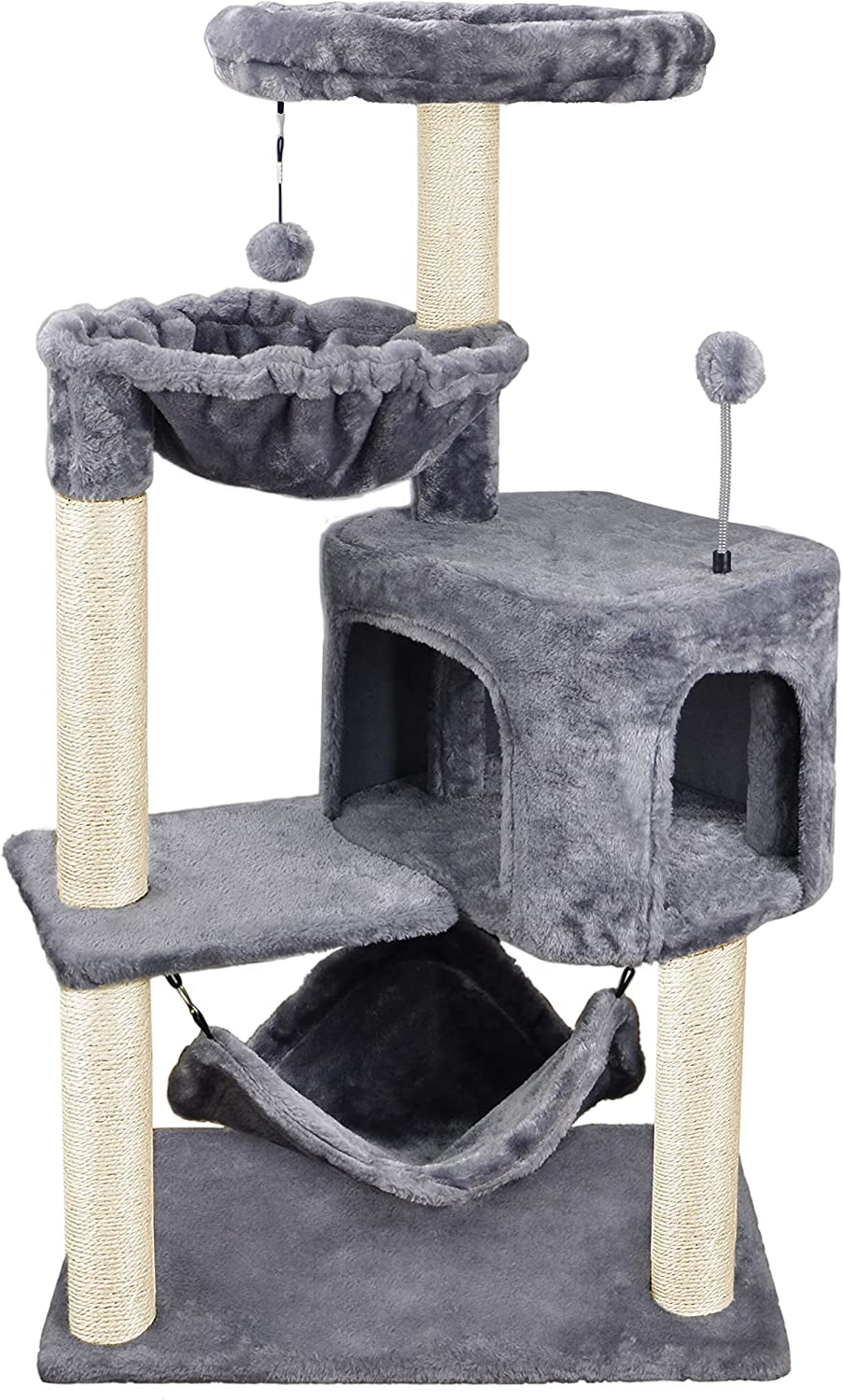 Modern Cat Tree with Condo & Large Hammock – Grey