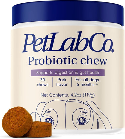 Dog Probiotics – Gut Health, Digestive Support & Allergy Relief, Pork Flavor, 30 Soft Chews