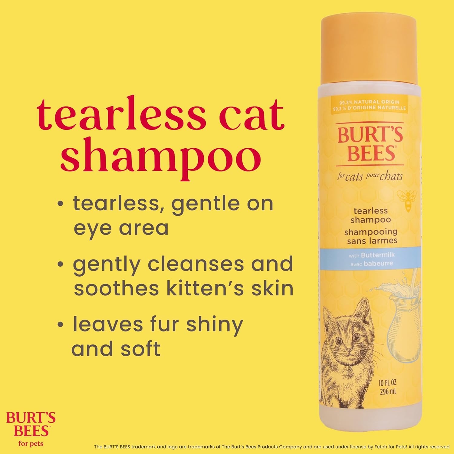 Tearless Kitten Shampoo with Buttermilk, 99.3% Natural Origin Formulas, Pet Shampoo for Cats, Gentle Cat Shampoo, Cat Shampoo for Itchy Skin, 10 Oz