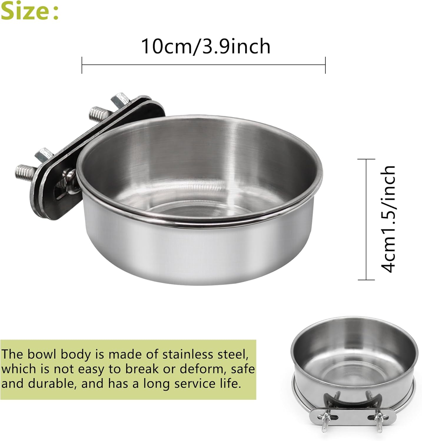 2-Pack Small Bird Food & Water Bowls – Stainless Steel with Clamp Holder for Parrots, Cockatiels, Lovebirds & More