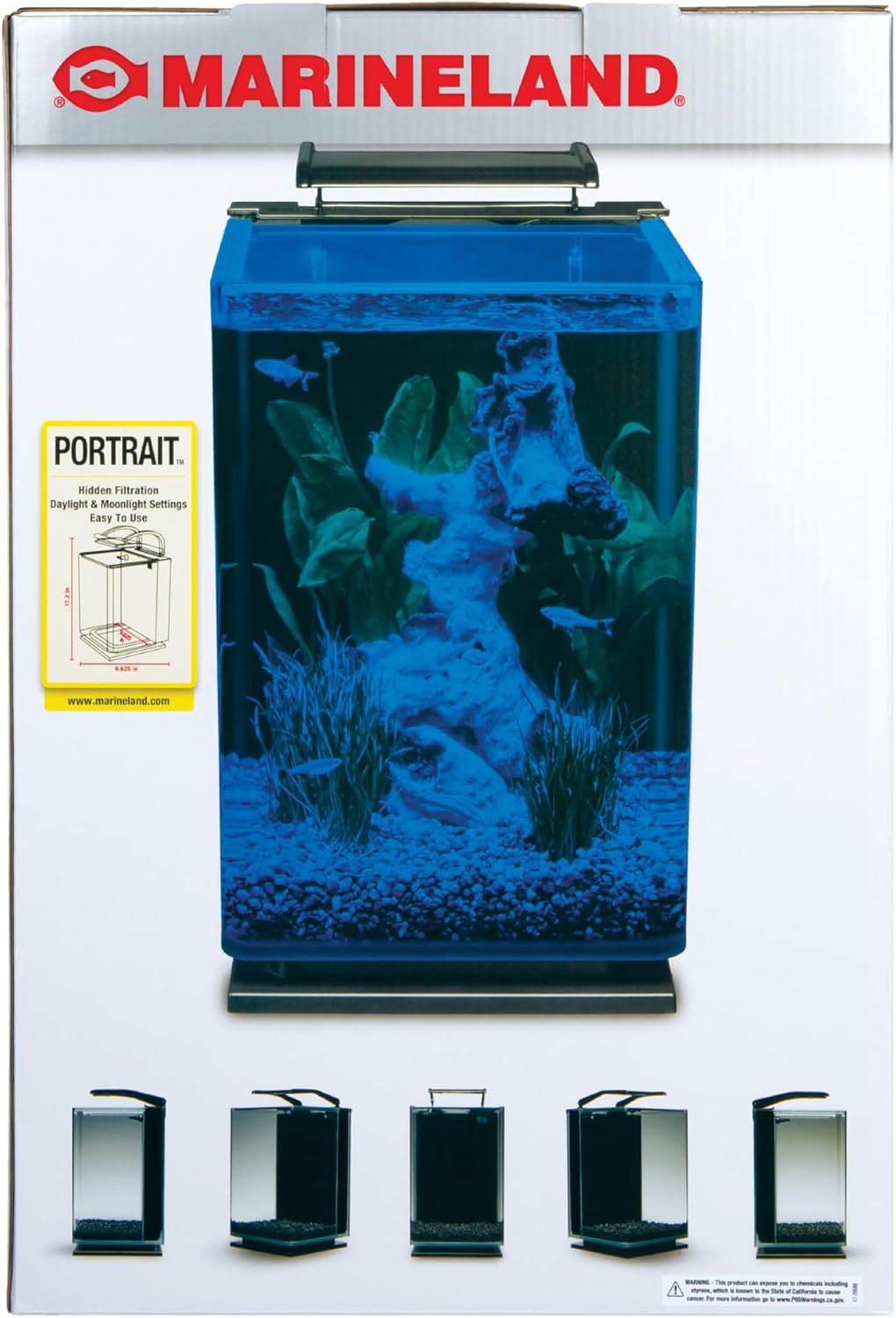 Portrait Glass LED Aquarium Kit, 5 Gallons, Hidden Filtration,Black