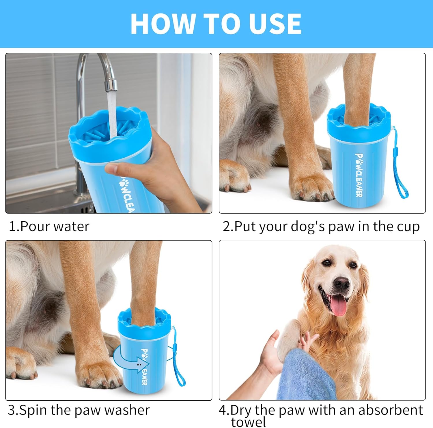 Dog Paw Cleaner with 3 Towels – Muddy Buddy Washer for Small, Medium & Large Dogs/Cats