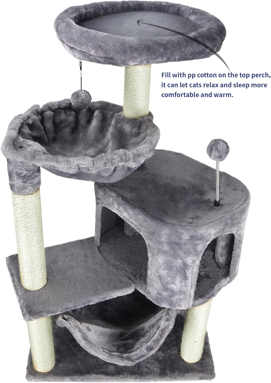 Modern Cat Tree with Condo & Large Hammock – Grey