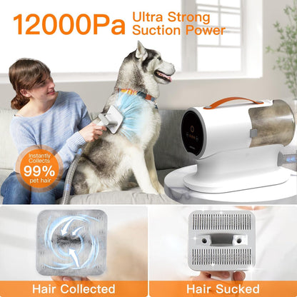 Pet Grooming Vacuum Kit – 12000Pa Dog Grooming Vacuum with 2L Capacity, Shedding Hair Cleaner, 5 Quiet Grooming Tools (PG100)