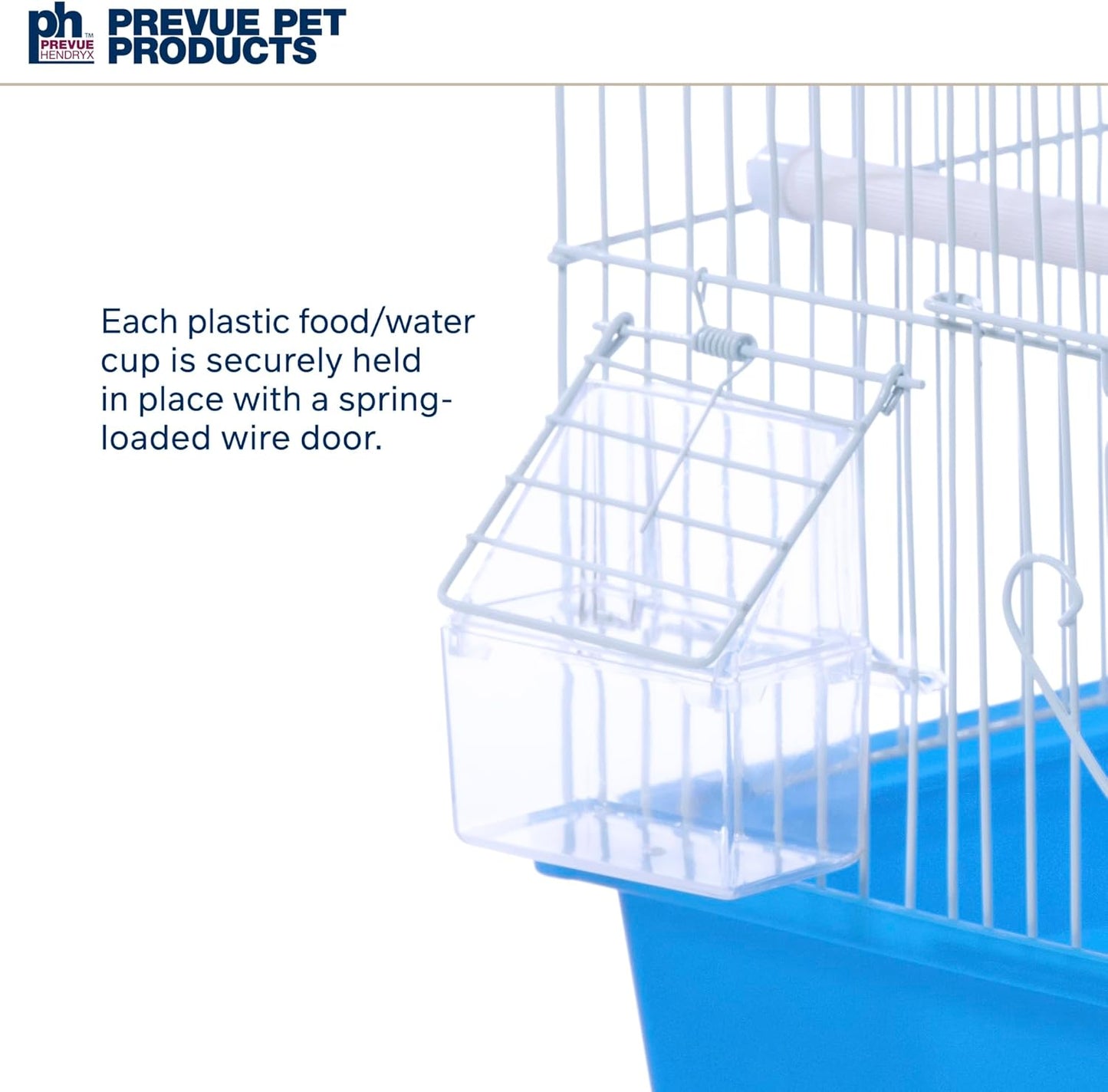 Flat-Top Bird Cage for Parakeets & Small Birds – White Wire, Blue Base, Removable Tray