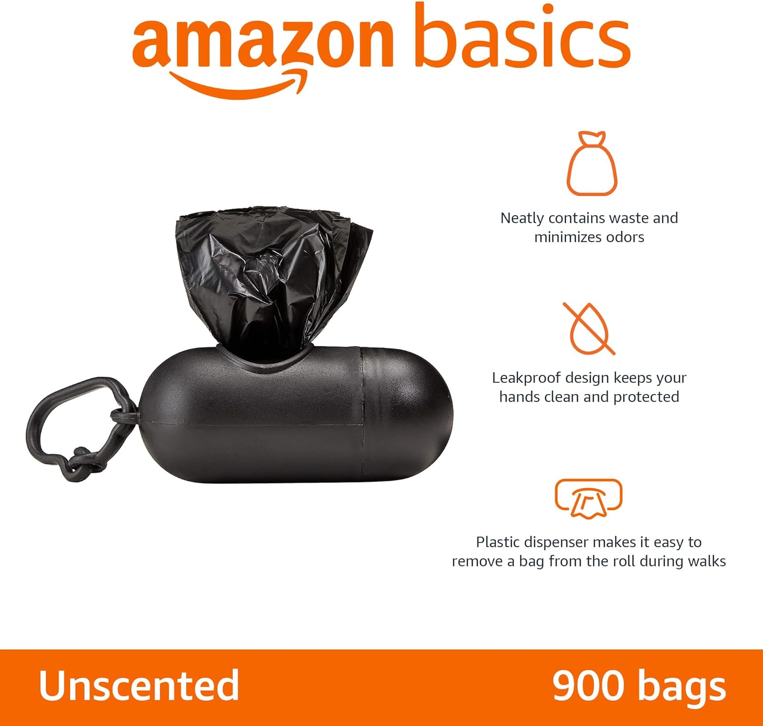 Leak-Proof Dog Poop Bags with Dispenser & Leash Clip – 300 Count, Unscented, Black, 13x9 Inch (20 Packs of 15)