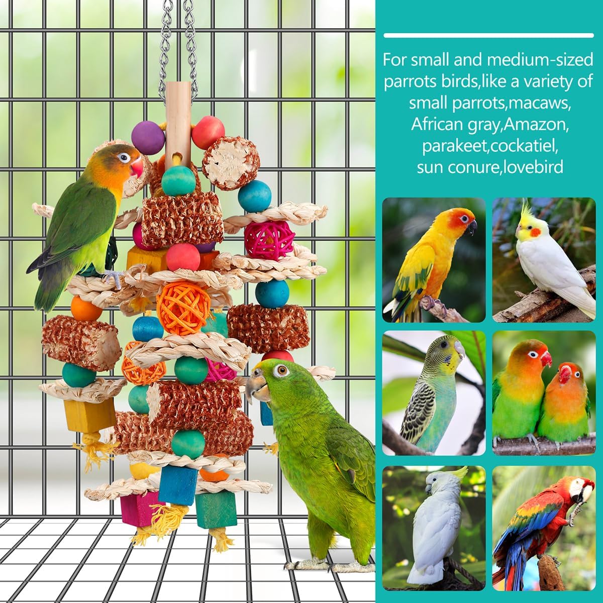 Natural Corn Cob Bird Chew Toys with Wooden Blocks – Durable Parrot Toys for Macaws, African Greys, Cockatoos, Amazons, Cockatiels, Conures, & Lovebirds