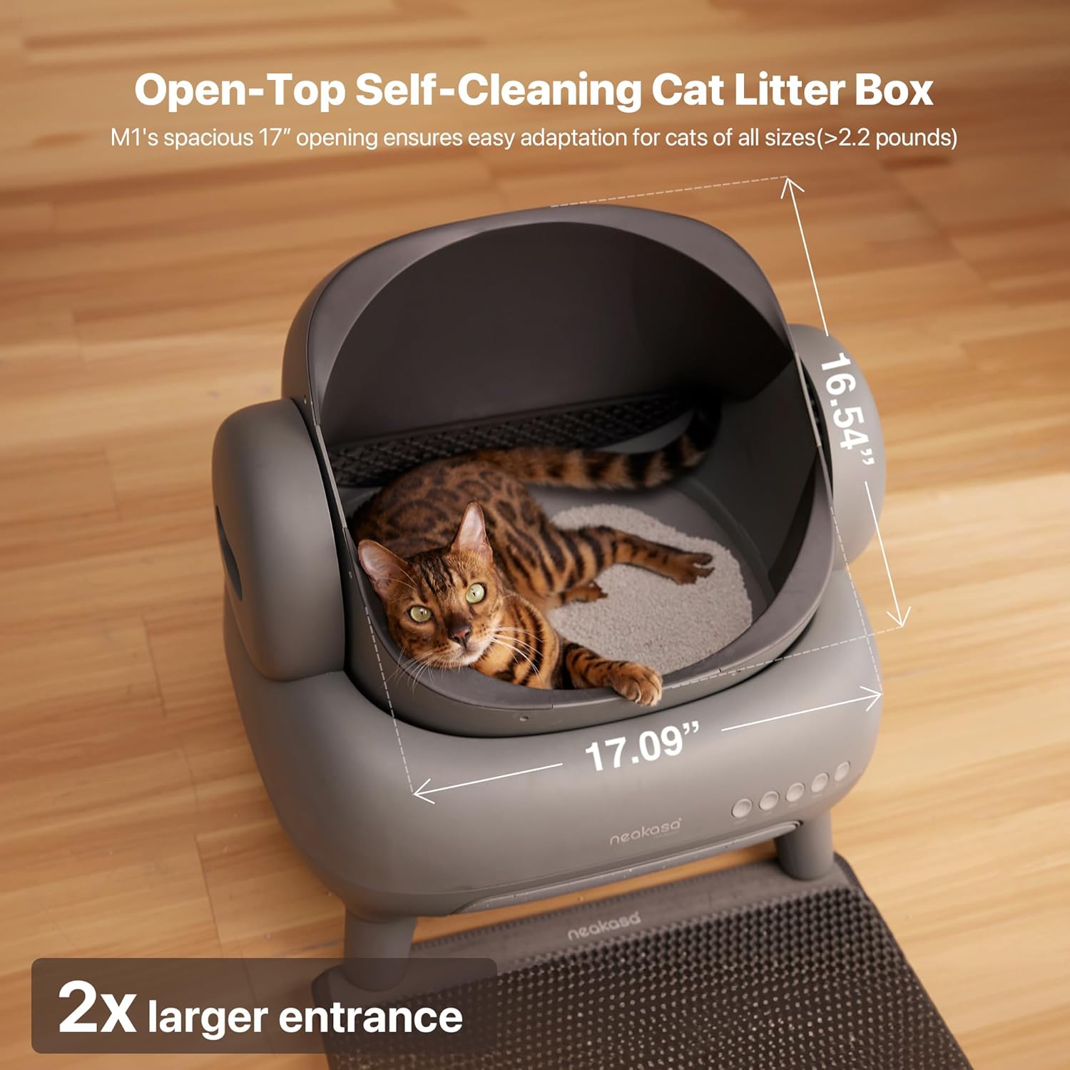 M1 Open-Top Automatic Self-Cleaning Cat Litter Box – App-Controlled, Odor-Free, with Trash Bags