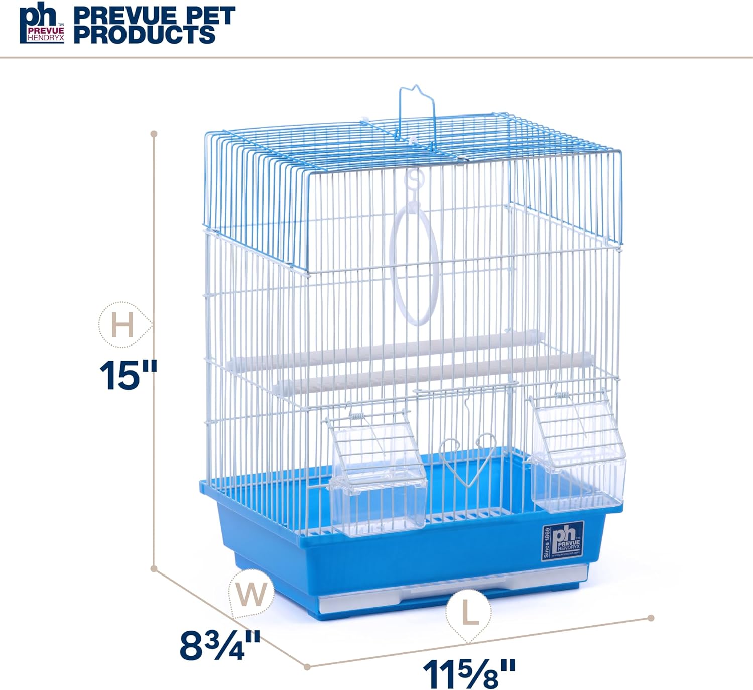 Flat-Top Bird Cage for Parakeets & Small Birds – White Wire, Blue Base, Removable Tray