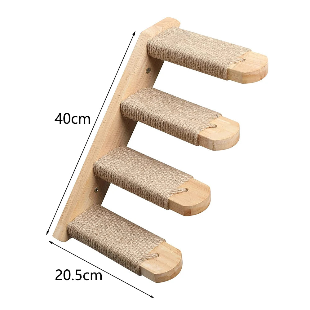 Wall-Mounted 4-Step Cat Climbing Shelf – Sisal Scratch Post & Tower Platform