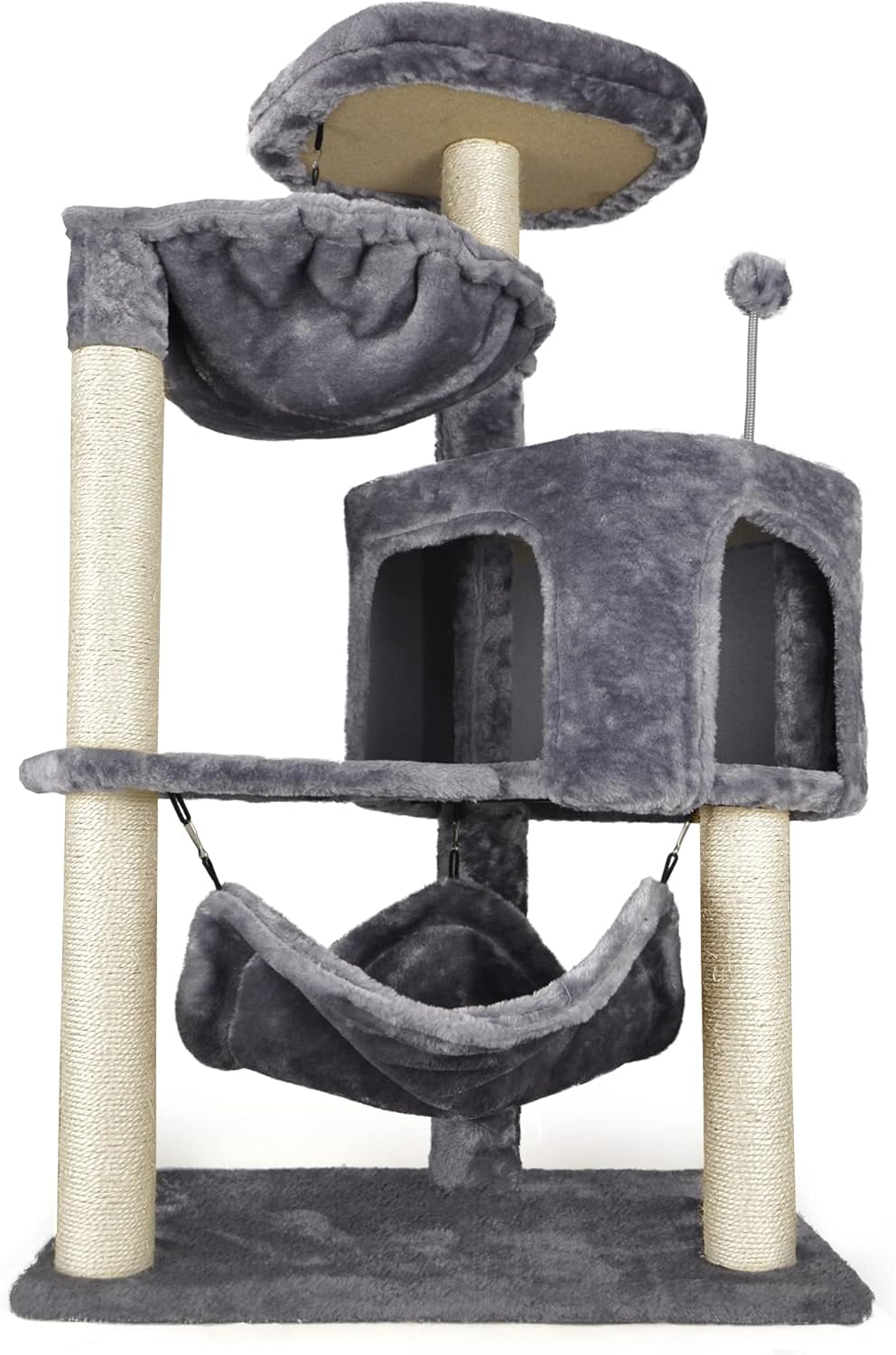 Modern Cat Tree with Condo & Large Hammock – Grey