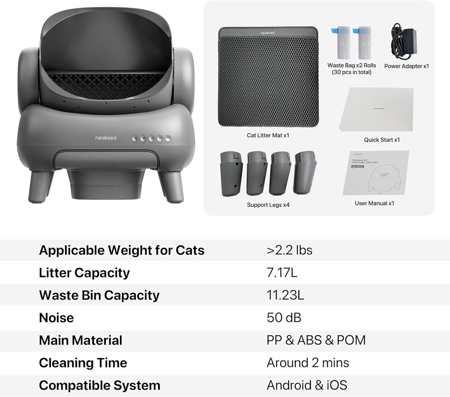 M1 Open-Top Automatic Self-Cleaning Cat Litter Box – App-Controlled, Odor-Free, with Trash Bags