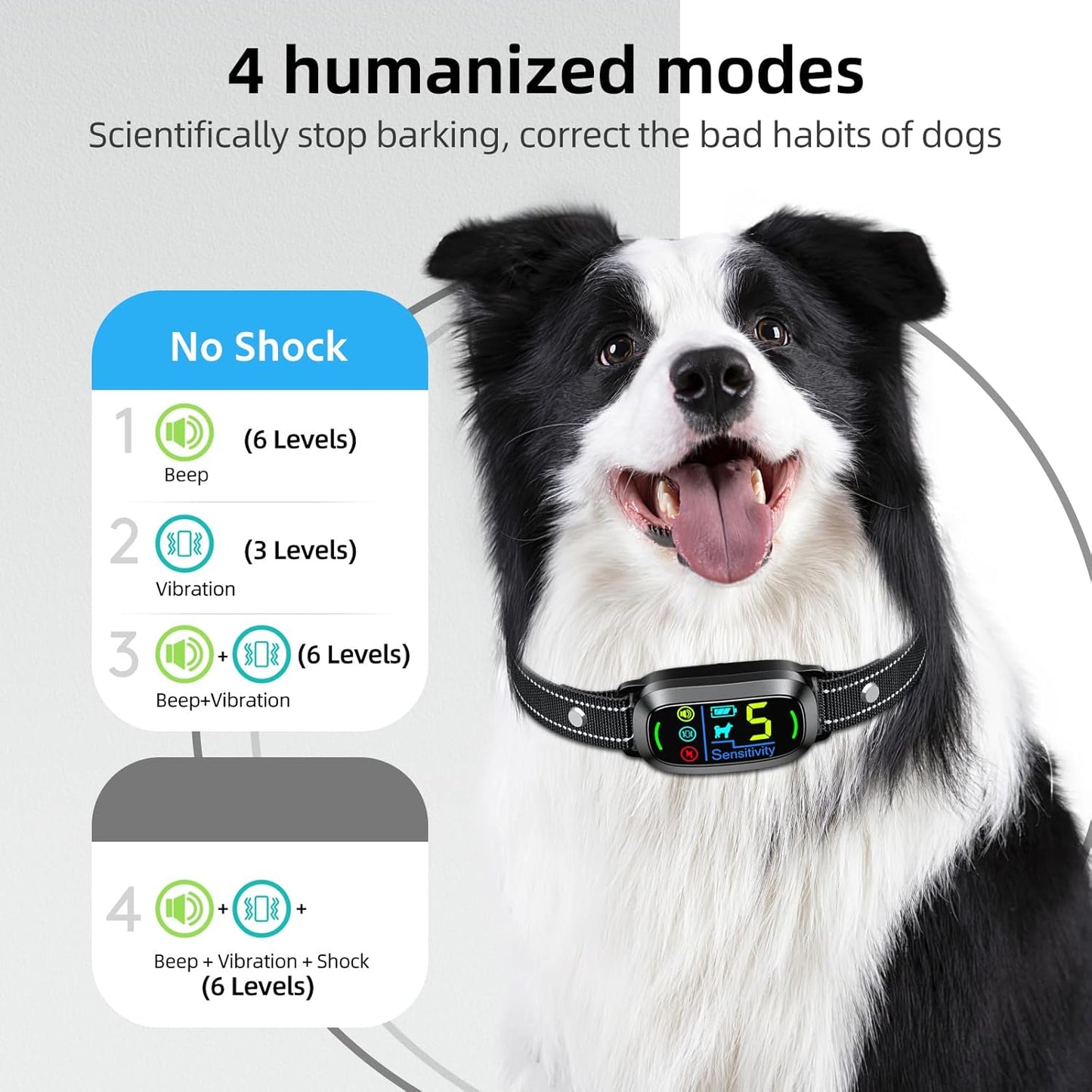 Rechargeable Smart Bark Collar – Adjustable Sensitivity, Beep & Vibration for Large, Medium, Small Dogs (Black)