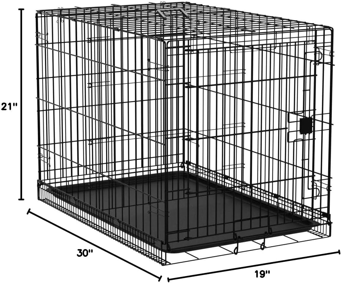 Durable Foldable Dog Crate – Metal Wire Design with Tray, Single Door, 30"x19"x21", Black