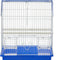 Flat-Top Bird Cage for Parakeets & Small Birds – White Wire, Blue Base, Removable Tray