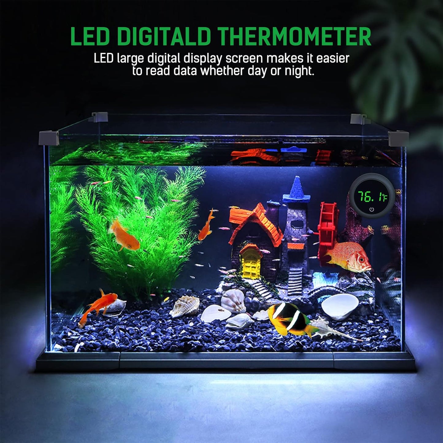 Digital Aquarium Thermometer – Accurate LED Display (±0.9°F) for Fish, Turtles, Axolotls, and Aquatic Pets