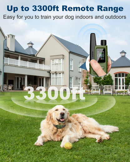 Dog Training Collar – 3300FT Range, IPX7 Waterproof, 4 Modes, Rechargeable E-Collar for All Breeds