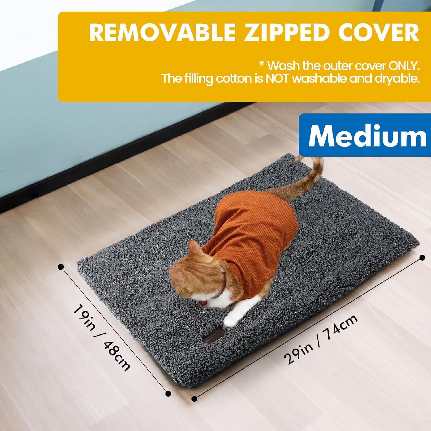 Self-Warming Cat & Dog Mat – 29"x19" Thermal Pet Bed with Removable Cover, Non-Slip Bottom, Washable, Extra Warm for Indoor/Outdoor Use