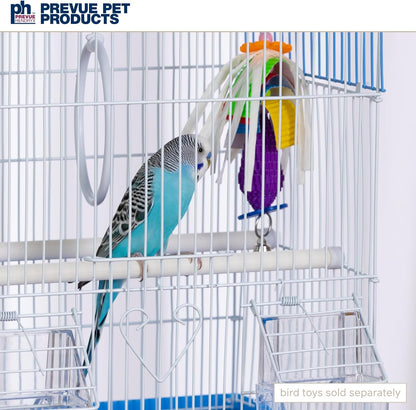 Flat-Top Bird Cage for Parakeets & Small Birds – White Wire, Blue Base, Removable Tray